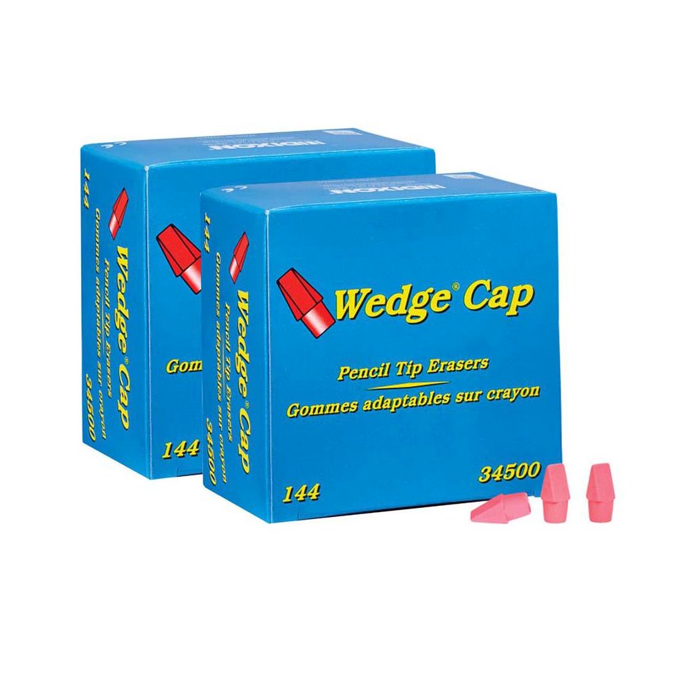 Wedge Pencil Cap Erasers, Pink, 144 Per Pack, 2 Packs. Picture 2