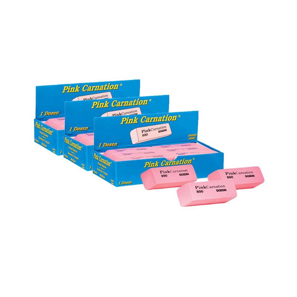 Pink Carnation Erasers, Medium, 2-5/16 x 13/16 x 7/17, 12 Per Pack, 3 Packs. Picture 2