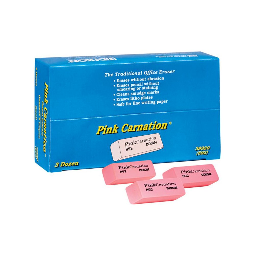 Pink Carnation Erasers, Small, 2 x 3/4 x 7/16, Pack of 36. Picture 2
