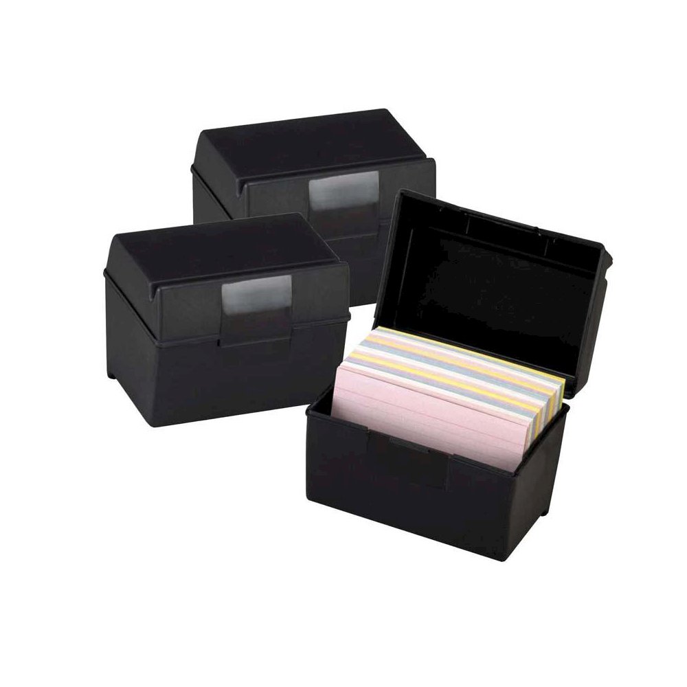 Plastic Index Boxes, 4 x 6, 400 Card Capacity, Black, Pack of 3. Picture 2