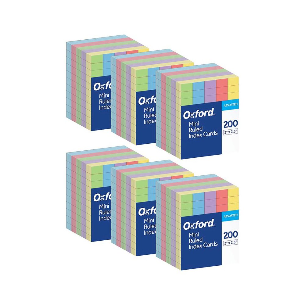 Mini Index Cards, 3" x 2.5", Ruled, Assorted Colors, 200 Per Pack, 6 Packs. Picture 2