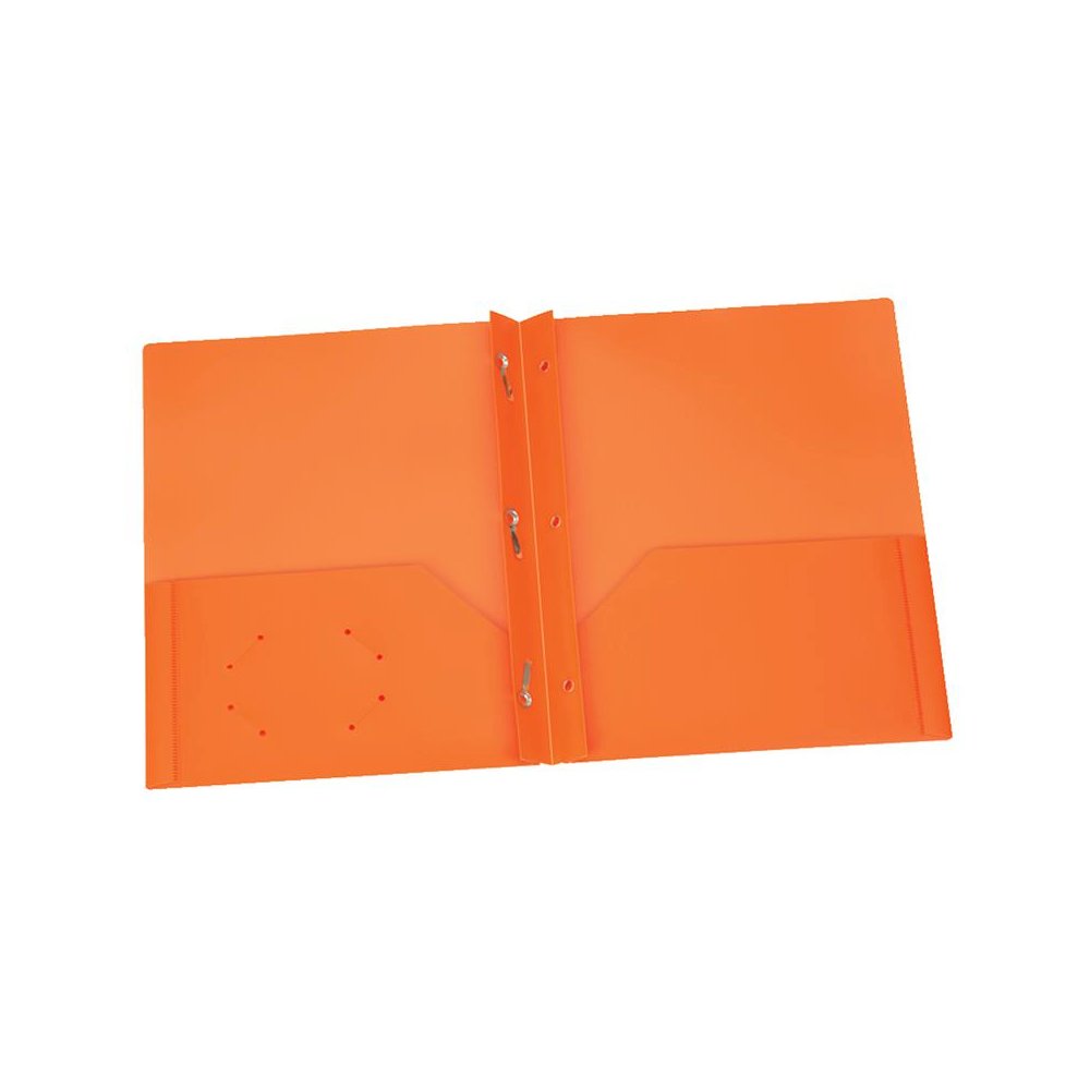 Poly Two Pocket Portfolio with Prongs, Orange, Pack of 25. Picture 2