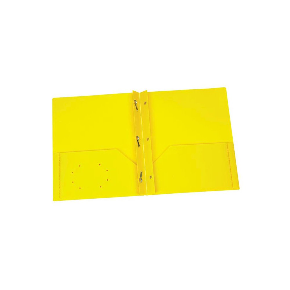 Yellow Poly Two Pocket Portfolio with Prongs, Pack of 25. Picture 2