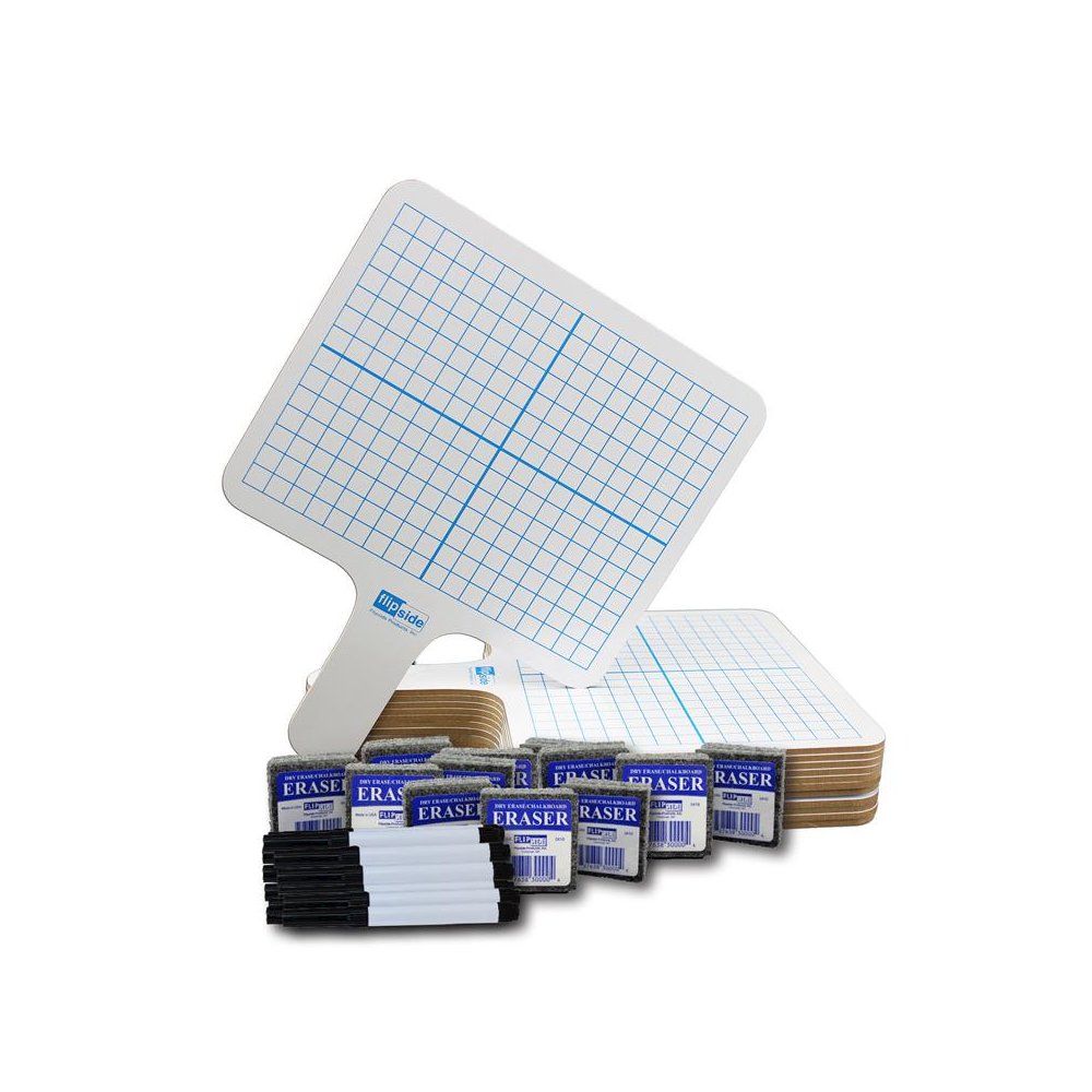 Two-Sided Rectangular Dry Erase Graphing Paddles, Pens, Class Pack of 12. Picture 2