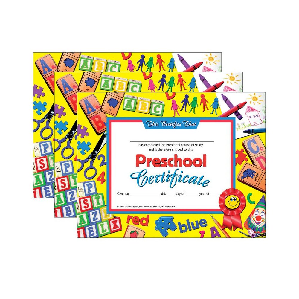 Preschool Certificate, 8.5" x 11", 30 Per Pack, 3 Packs. Picture 2