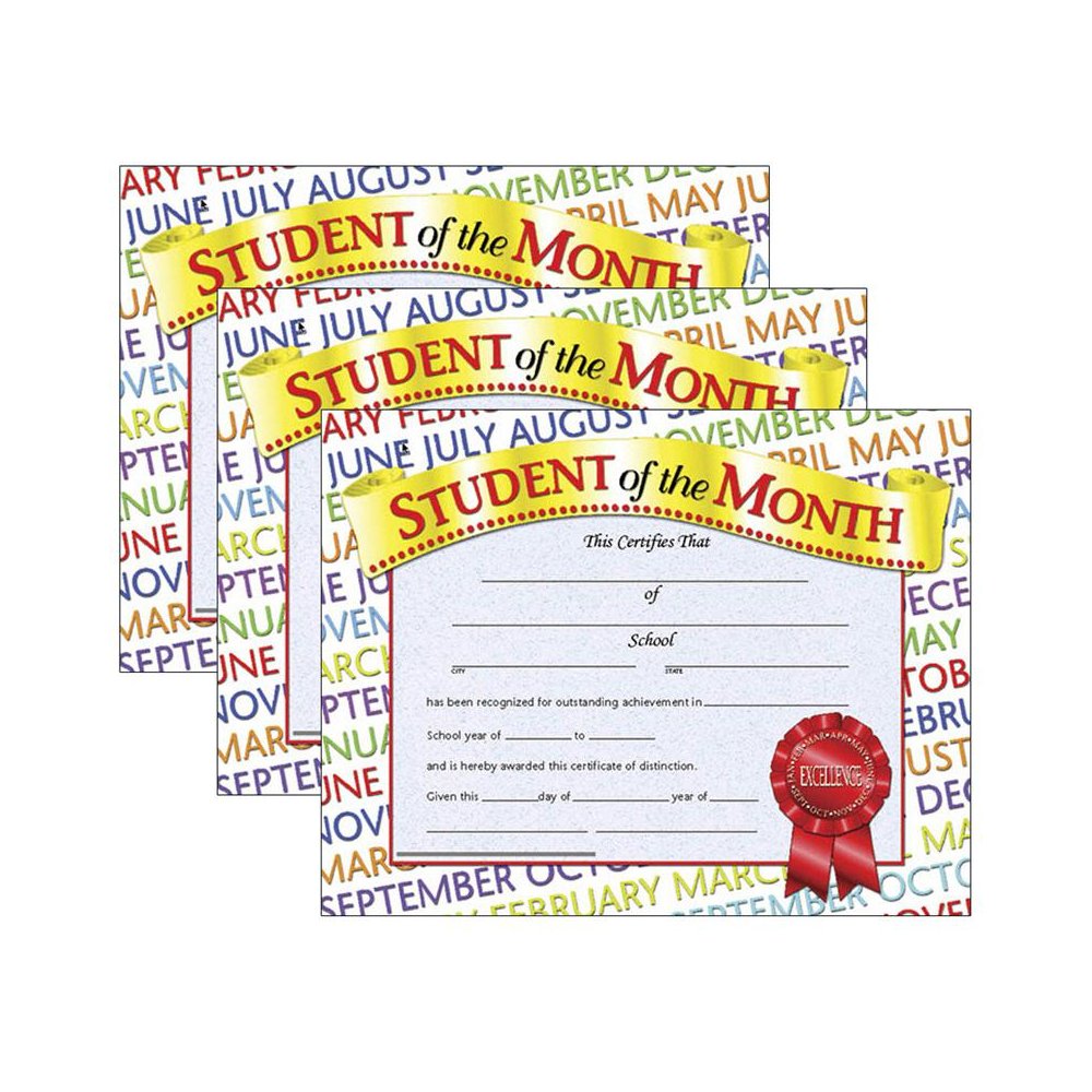 Student of the Month Certificate, 8.5" x 11", 30 Per Pack, 3 Packs. Picture 2