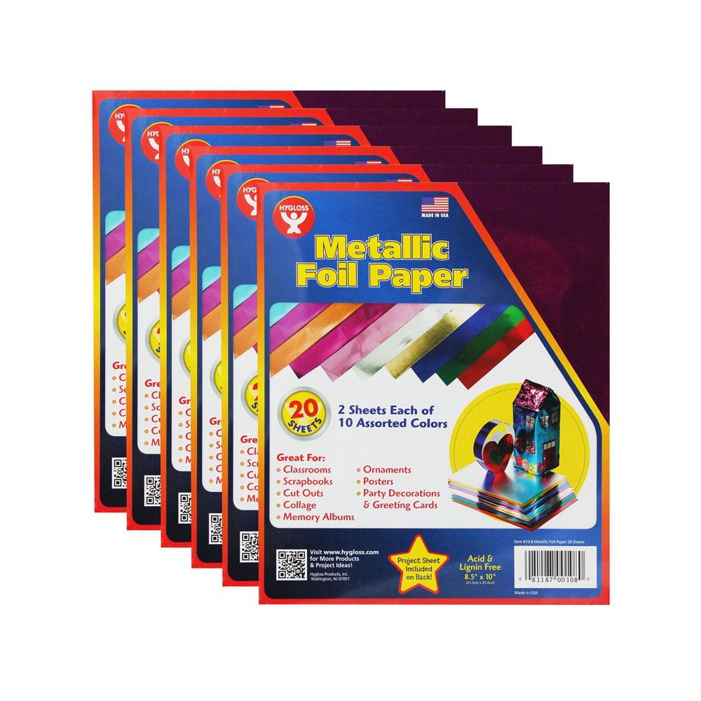Metallic Foil Paper Sheets, 8.5" x 10", Assorted Colors, 20 Per Pack, 6 Packs. Picture 2