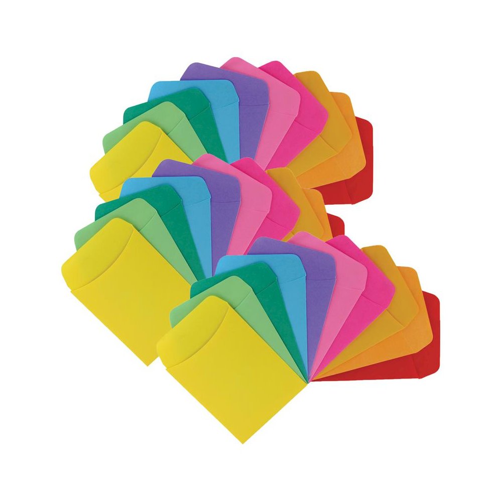 Self-Adhesive Library Pockets, 3.5" x 4.875", 10 Colors, 30 Per Pack, 3 Packs. Picture 2