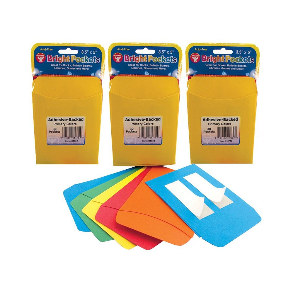 Self Adhesive Library Pockets, 3.5" x 4.875", 30 Per Pack, 3 Packs. Picture 2