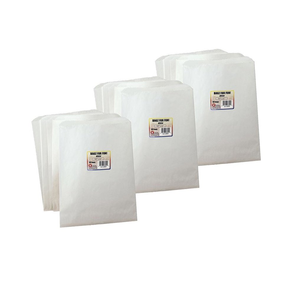 Pinch Bottom Paper Bags, 8.5" x 11", White, 50 Per Pack, 3 Packs. Picture 2