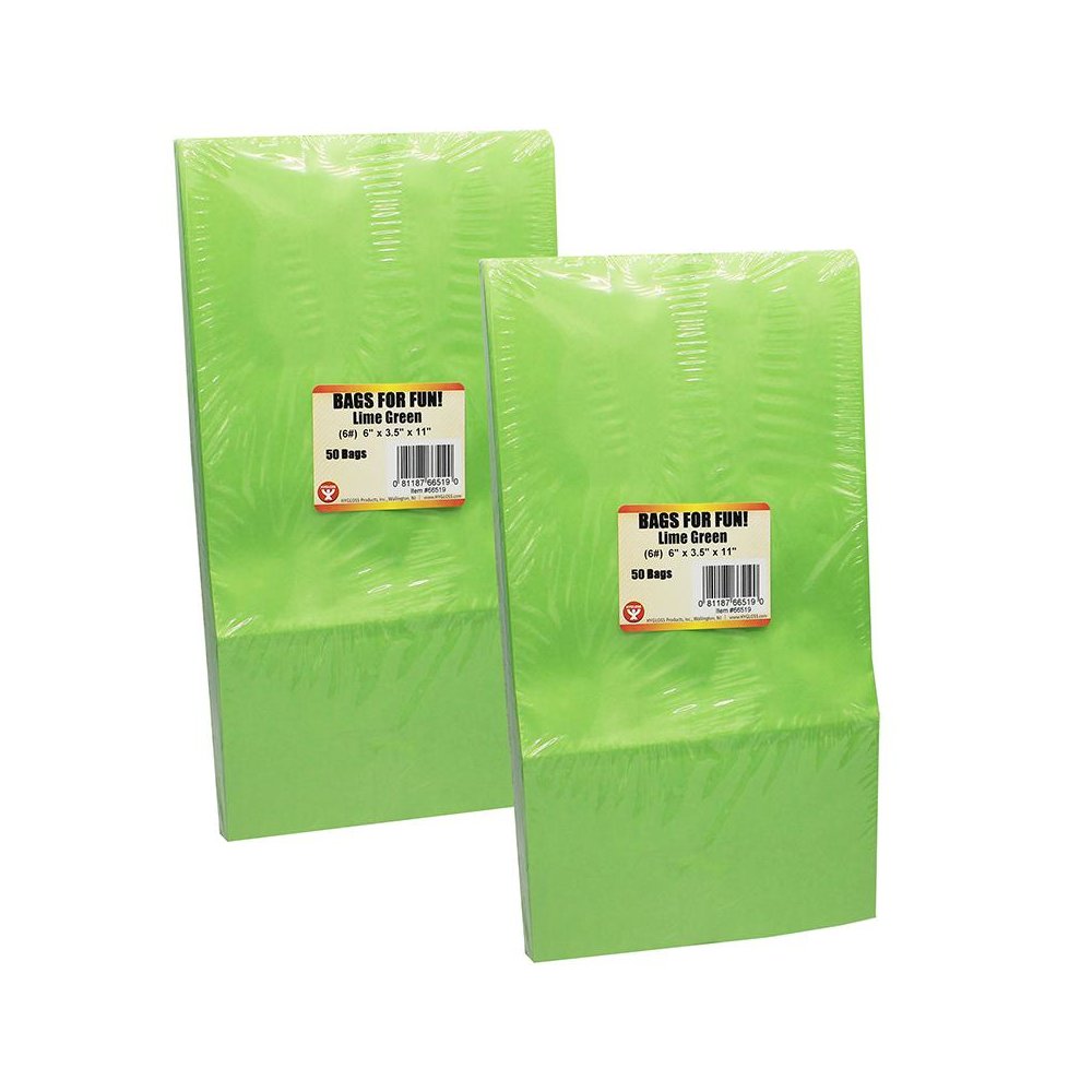 Gusseted Paper Bags, #6 (6" x 3.5" x 11"), Lime Green, 50 Per Pack, 2 Packs. Picture 2