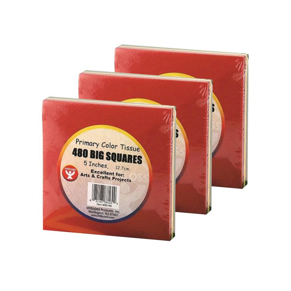 Tissue Paper Squares, 5", Primary Colors, 480 Per Pack, 3 Packs. Picture 2