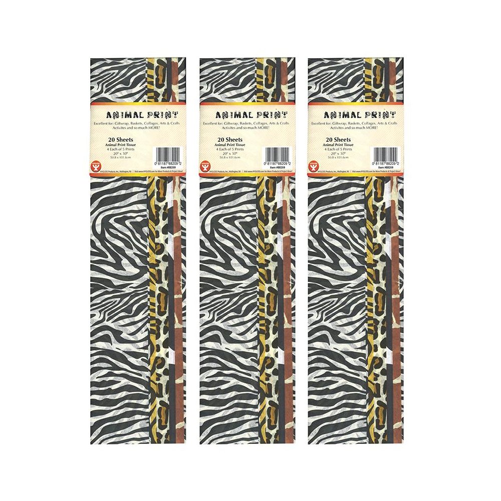 Tissue Paper, Animal Print Assortment, 20" x 30", 20 Sheets Per Pack, 3 Packs. Picture 2