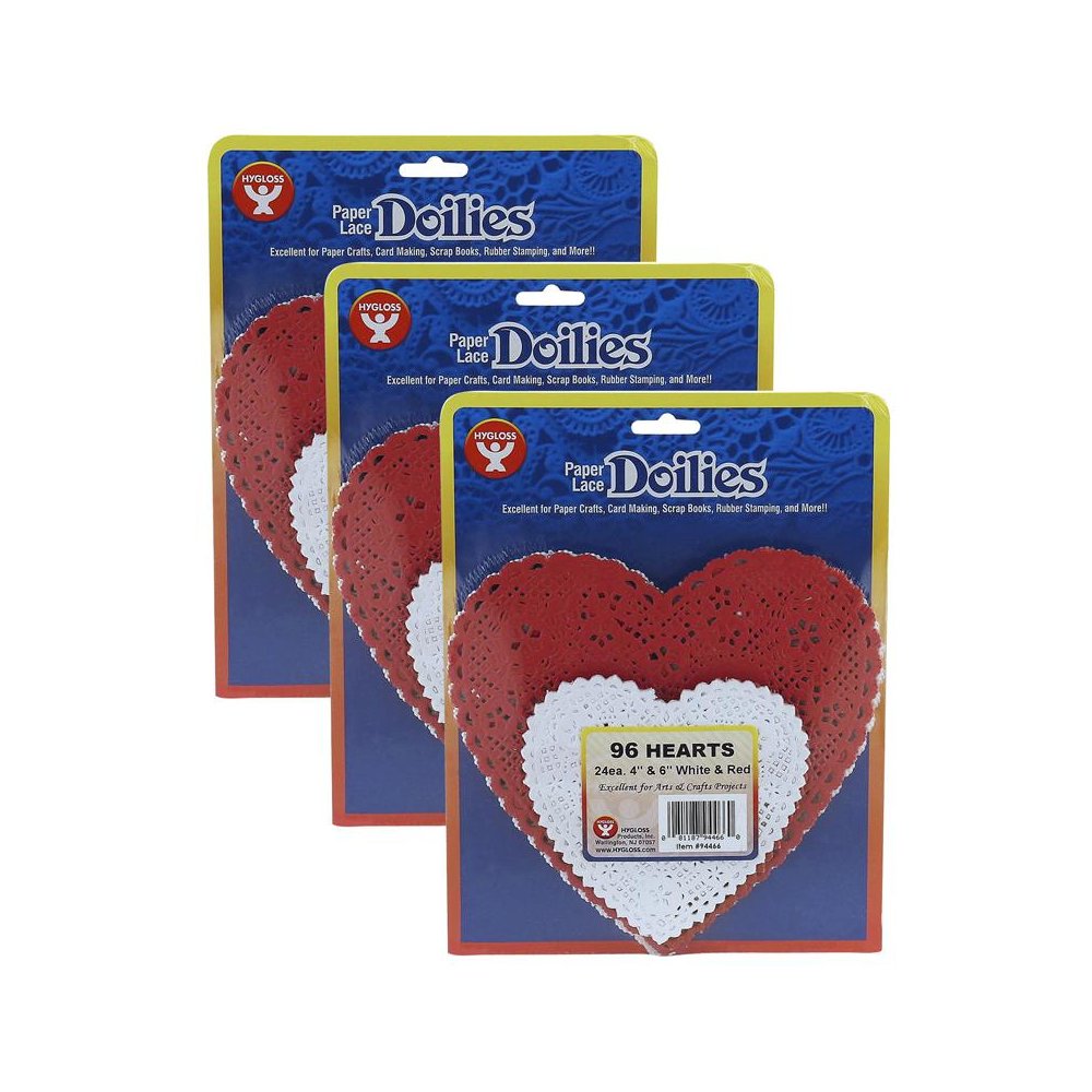 Doilies, White & Red Hearts, 4" & 6", 96 Per Pack, 3 Packs. Picture 2