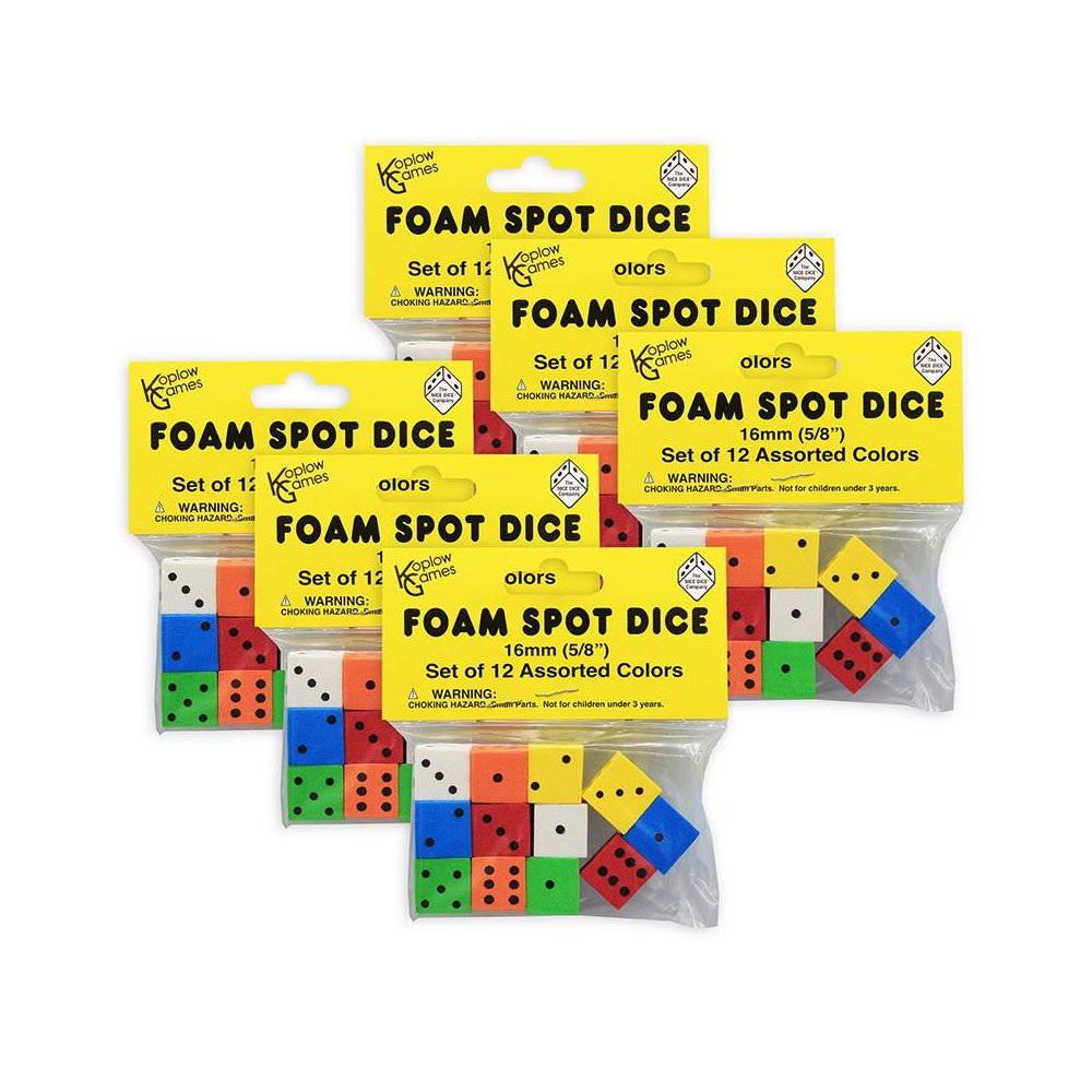 Assorted Color Spot 16mm Foam Dice, 12 Per Pack, 6 Packs. Picture 2