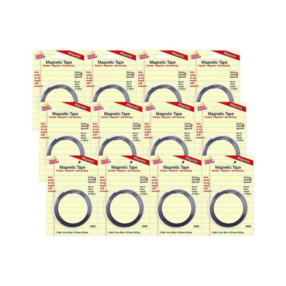 Self-Sticking Magnetic Tape Roll, 1/2" x 30", Pack of 12. Picture 2