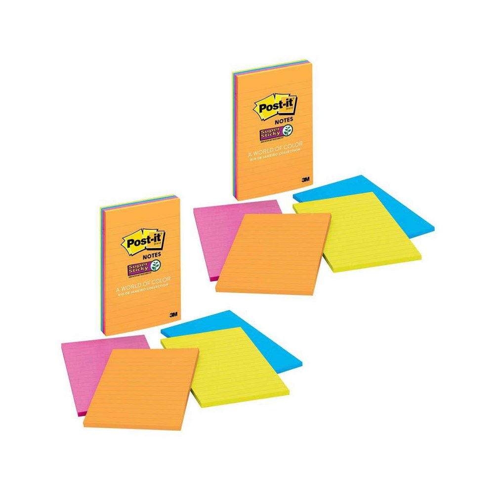 Super Sticky Notes, Rio de Janeiro Collection, Lined, 4 Pads/Pack, 2 Packs. Picture 2