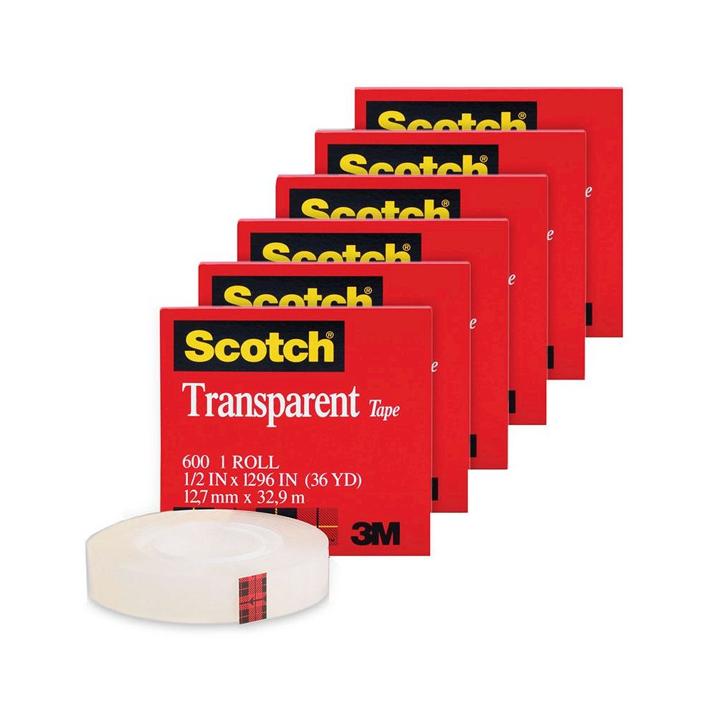 Transparent Tape Roll, 1/2" x 1296", Pack of 6. Picture 2
