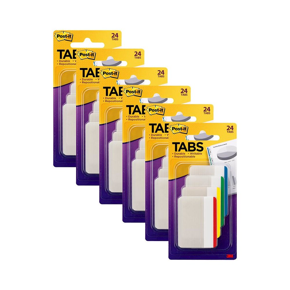 Tabs, Assorted Primary Colors, 24 Per Pack, 6 Packs. Picture 2