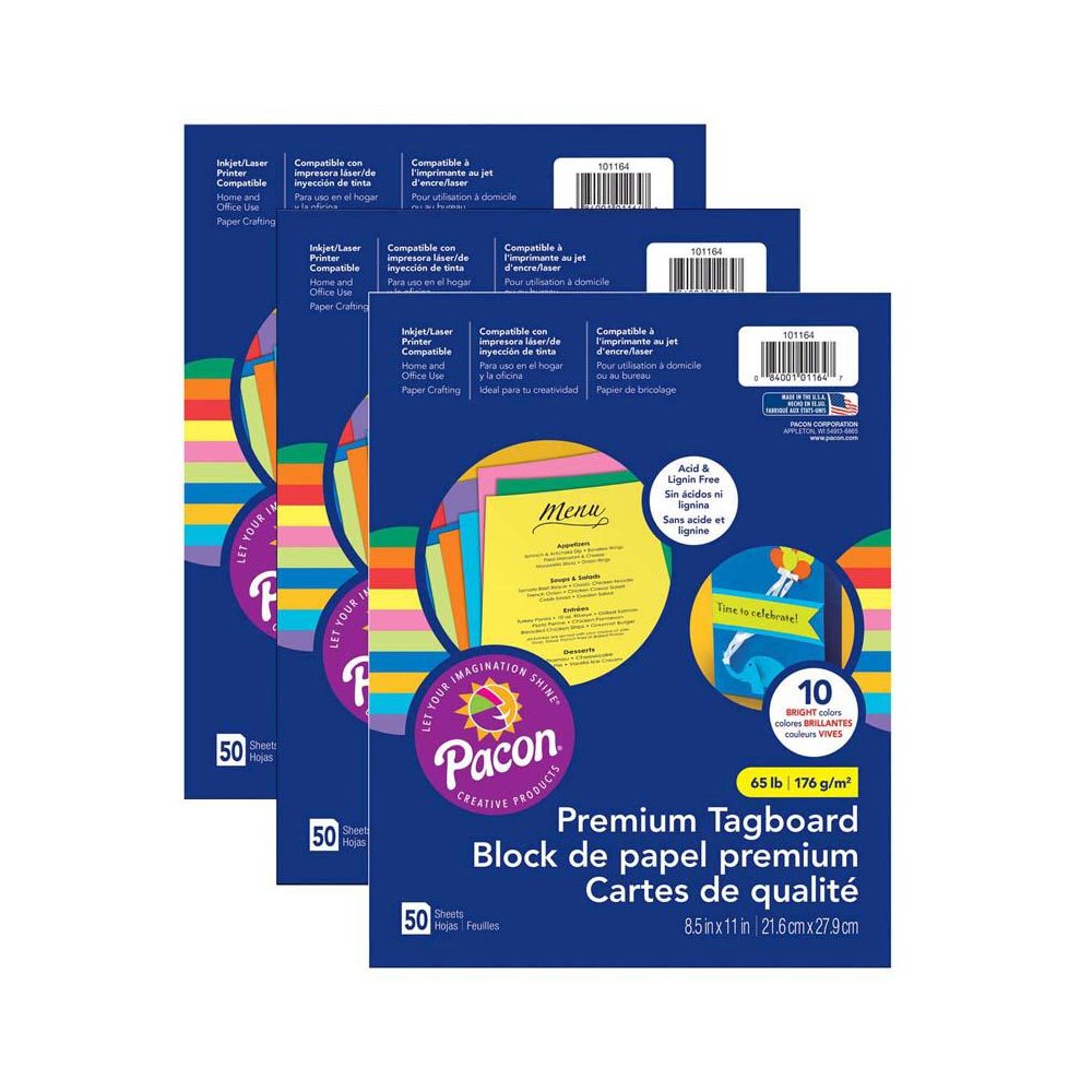 Premium Tagboard Assortment, 50 Sheets Per Pack, 3 Packs. Picture 2