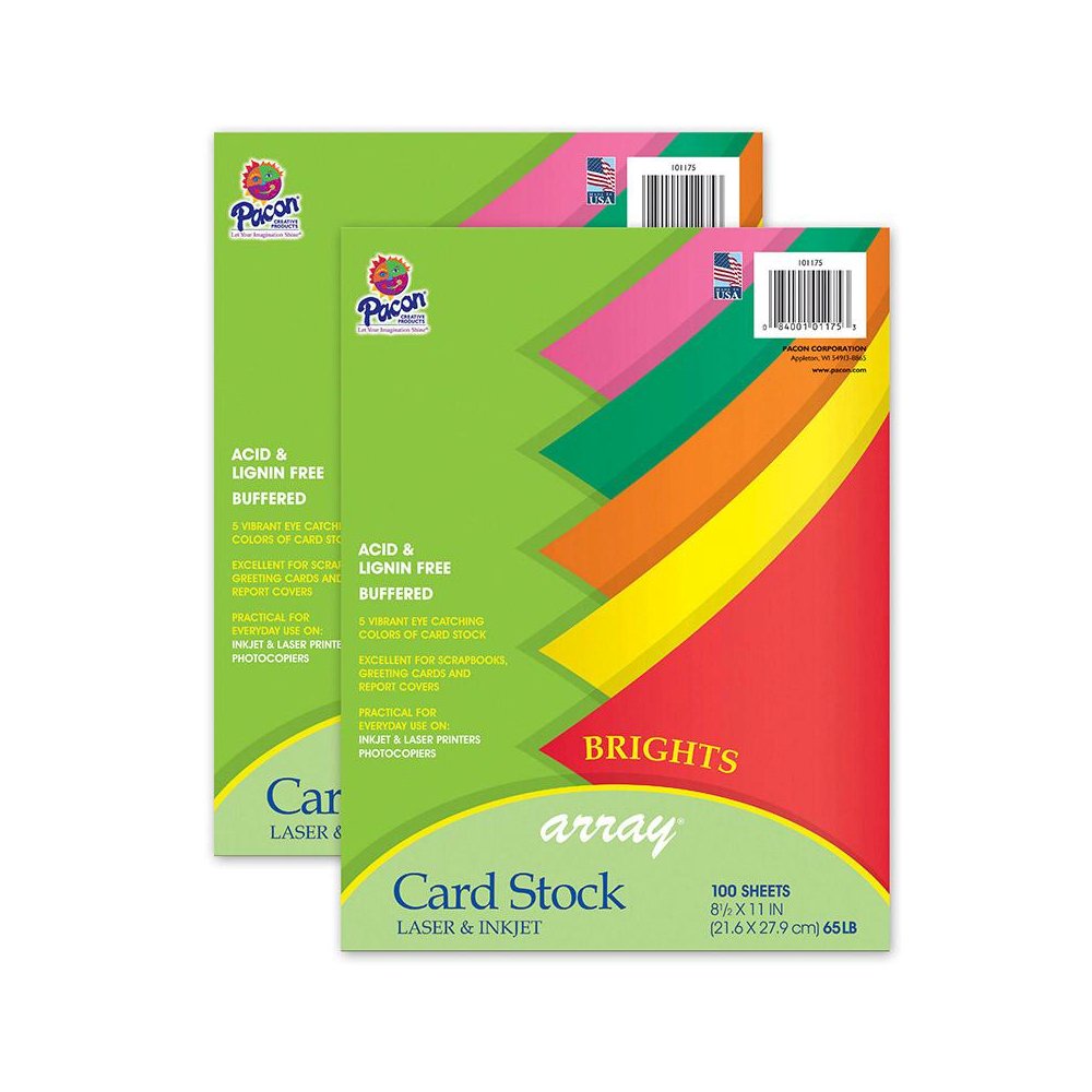 Bright Card Stock, 5 Assorted Colors, 8-1/2" x 11", 100 Sheets Per Pack, 2 Packs. Picture 2