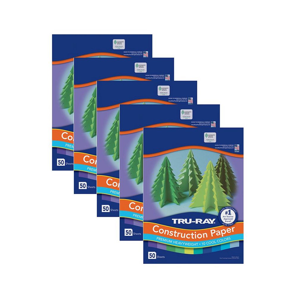 Construction Paper, Cool Assorted, 9" x 12", 50 Sheets Per Pack, 5 Packs. Picture 2