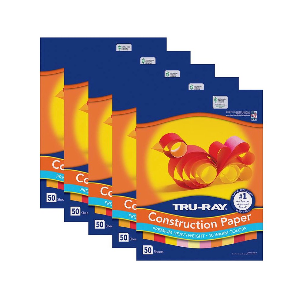 Construction Paper, Warm Assorted, 9" x 12", 50 Sheets Per Pack, 5 Packs. Picture 2