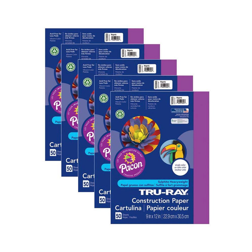 Construction Paper, Magenta, 9" x 12", 50 Sheets Per Pack, 5 Packs. Picture 2