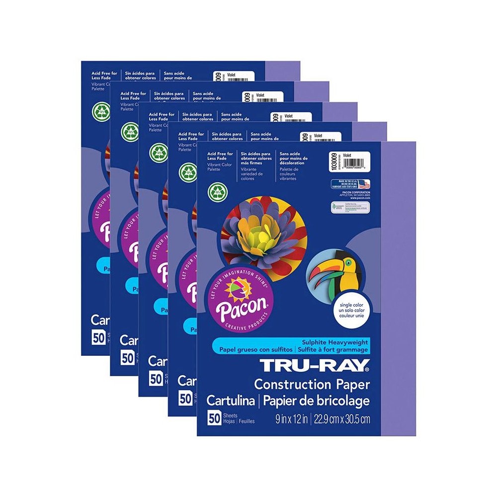 Construction Paper, Violet, 9" x 12", 50 Sheets Per Pack, 5 Packs. Picture 2