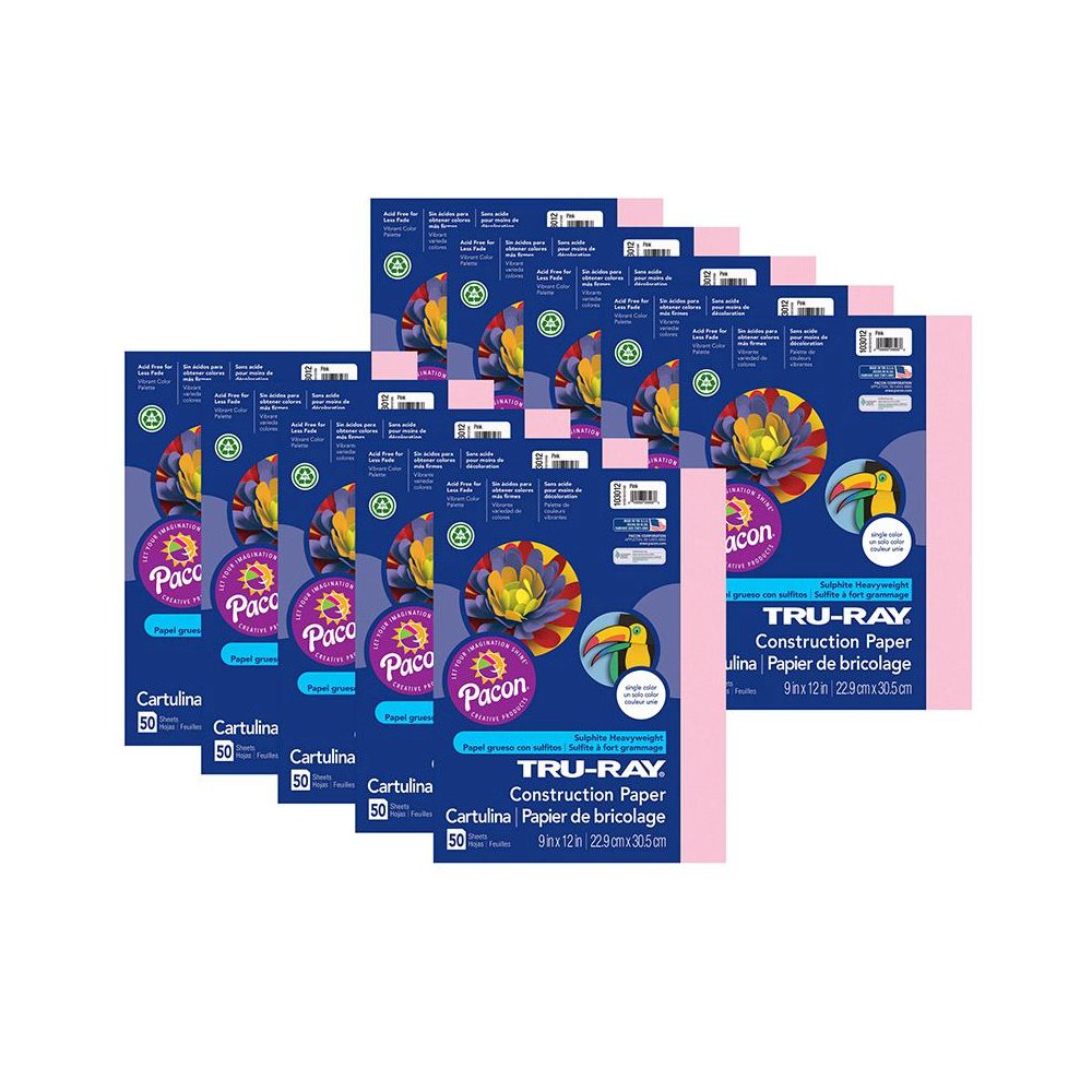 Construction Paper, Pink, 9" x 12", 50 Sheets Per Pack, 10 Packs. Picture 2