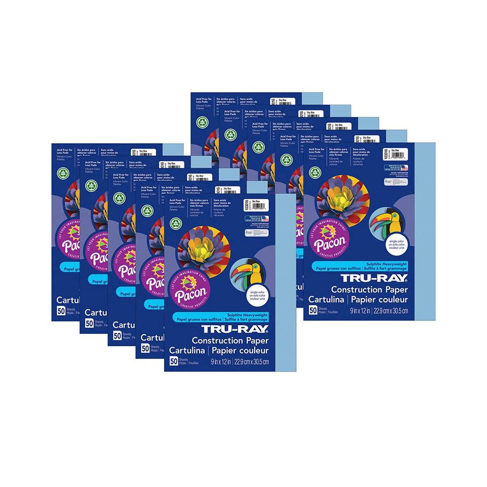 Construction Paper, Sky Blue, 9" x 12", 50 Sheets Per Pack, 10 Packs. Picture 2