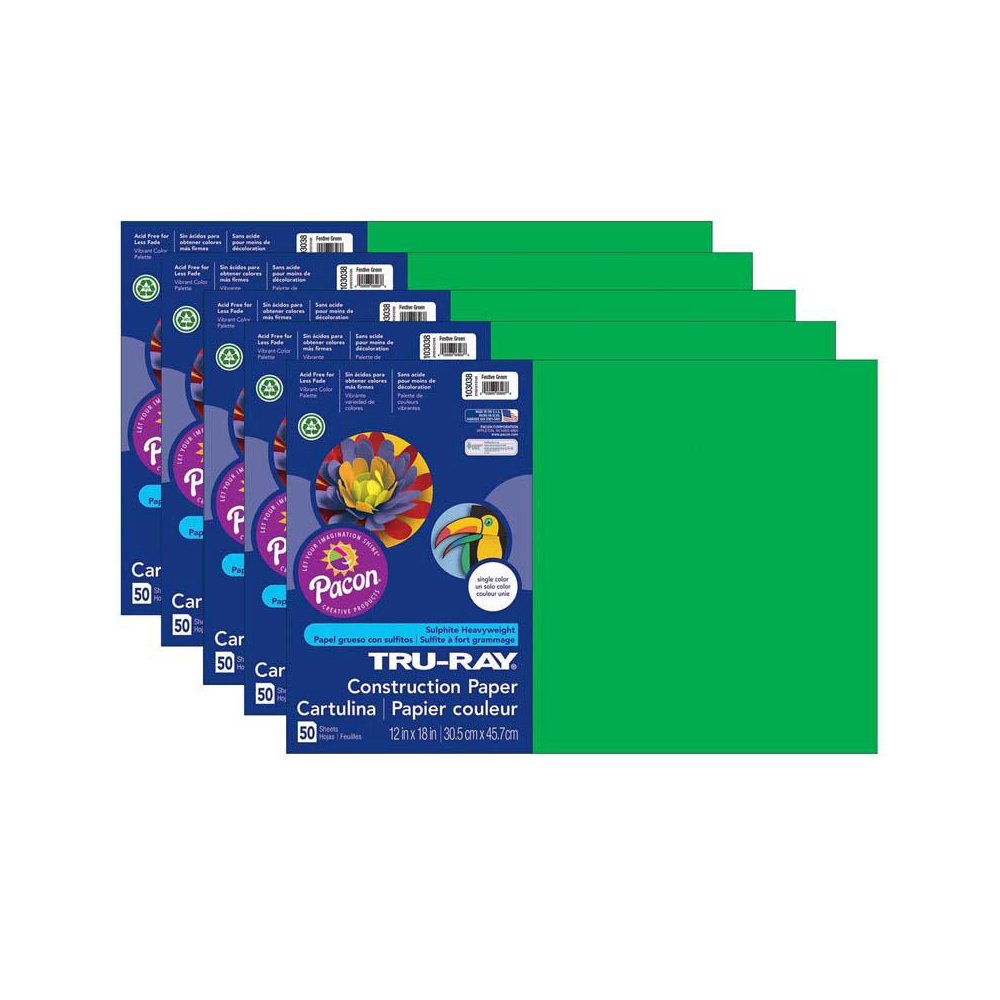 Construction Paper, Festive Green, 12" x 18", 50 Sheets Per Pack, 5 Packs. Picture 2