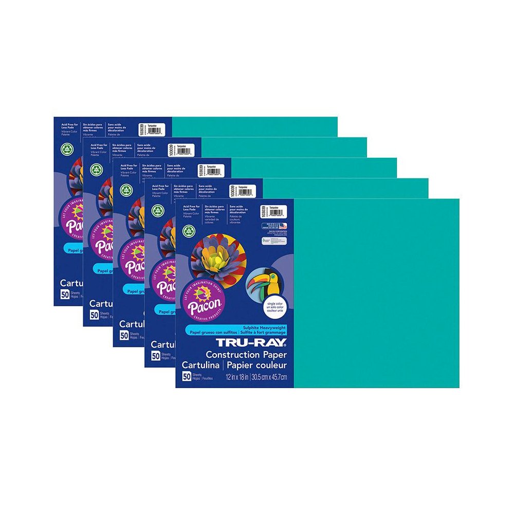 Construction Paper, Turquoise, 12" x 18", 50 Sheets Per Pack, 5 Packs. Picture 2