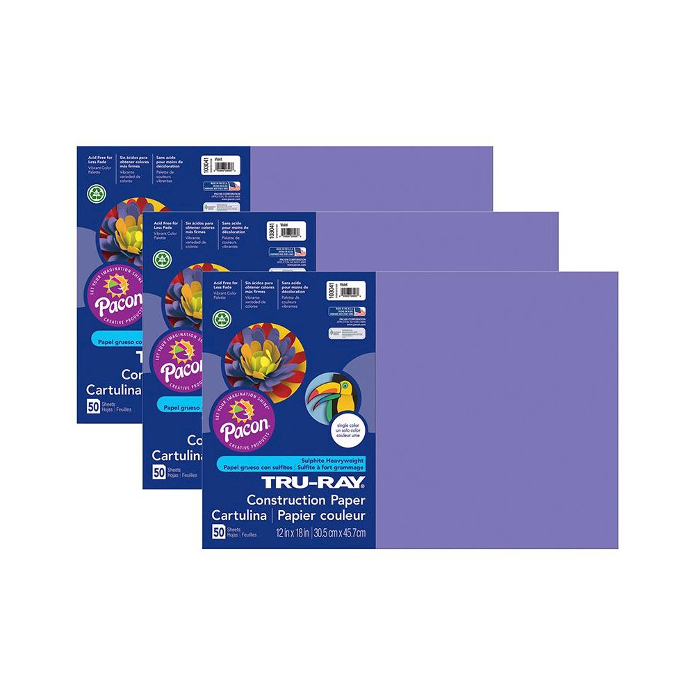 Construction Paper, Violet, 12" x 18", 50 Sheets Per Pack, 3 Packs. Picture 2