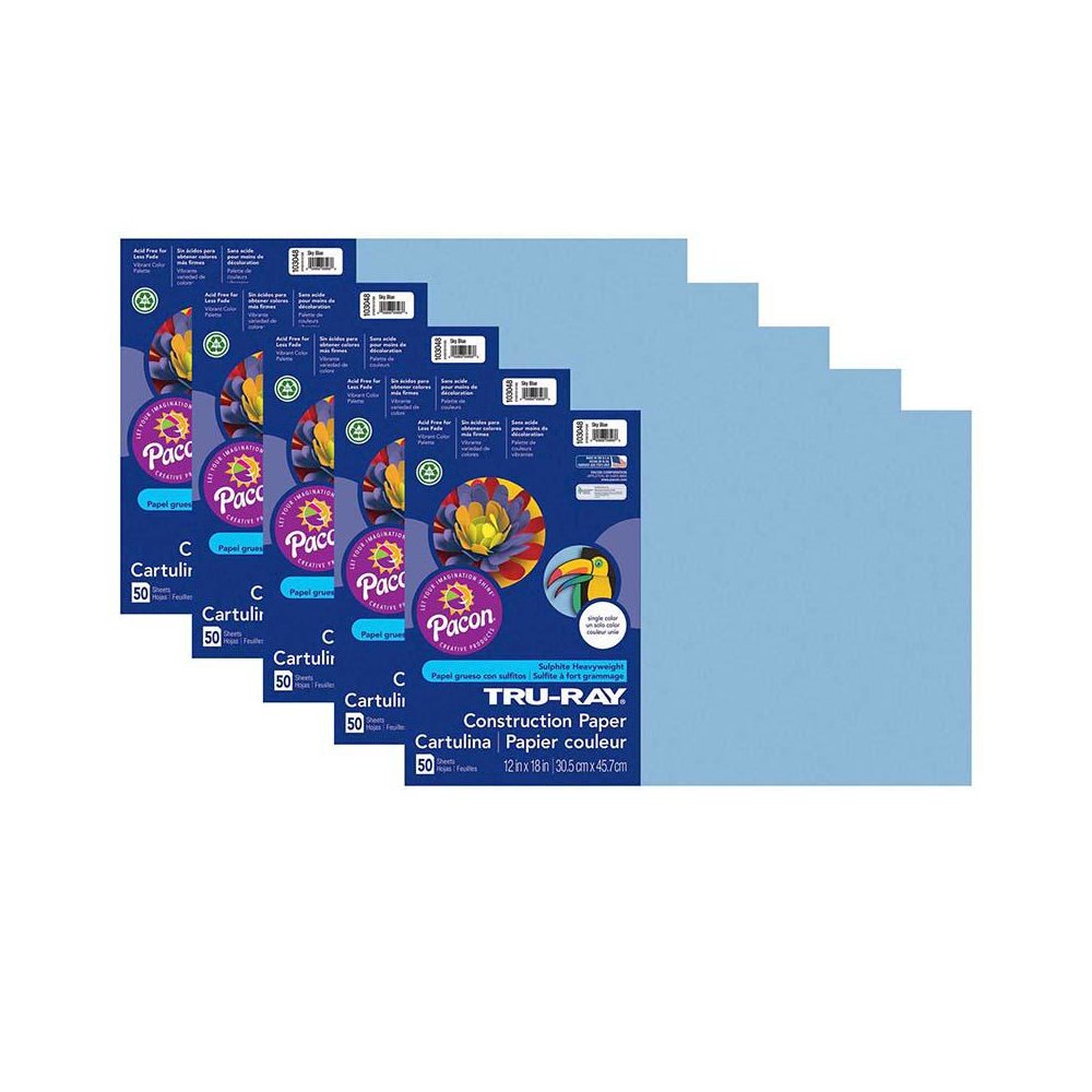 Construction Paper, Sky Blue, 12" x 18", 50 Sheets Per Pack, 5 Packs. Picture 2