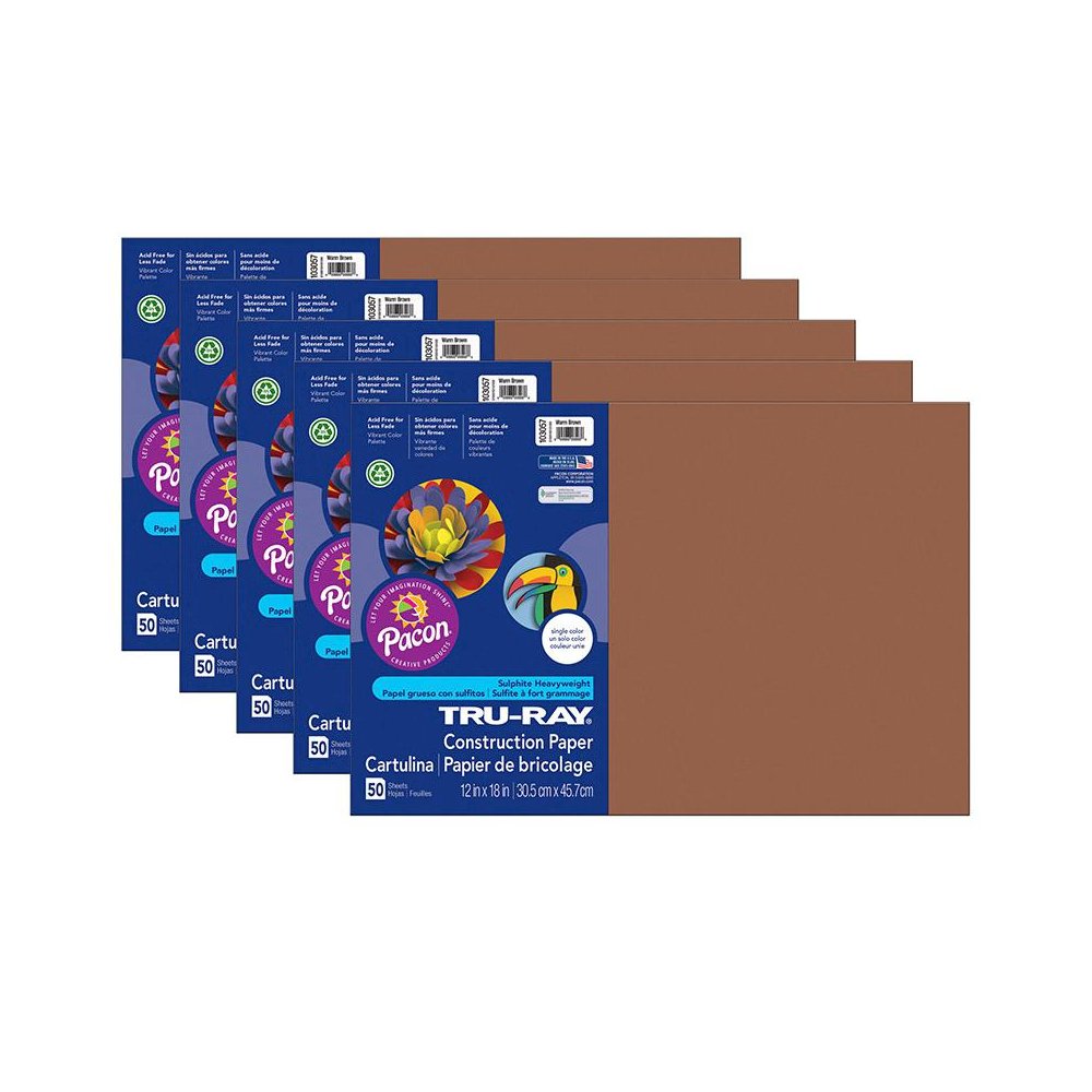 Construction Paper, Warm Brown, 12" x 18", 50 Sheets Per Pack, 5 Packs. Picture 2