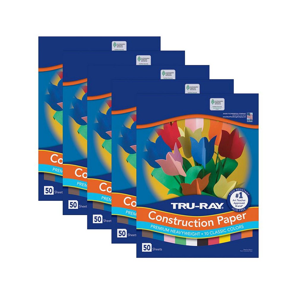 Construction Paper, Standard Assorted, 12" x 18", 50 Sheets Per Pack, 5 Packs. Picture 2