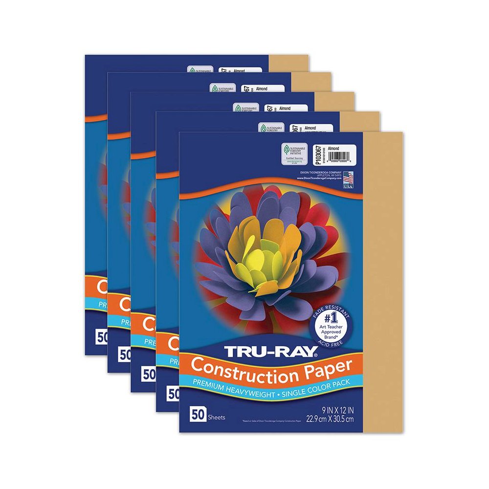 Fade-Resistant Construction Paper, Almond, 9" x 12", 50 Sheets Per Pack, 5 Packs. Picture 2