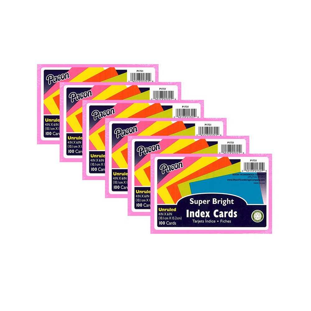 Index Cards, 5 Super Bright Unruled, 4" x 6", 100 Cards Per Pack, 6 Packs. Picture 2