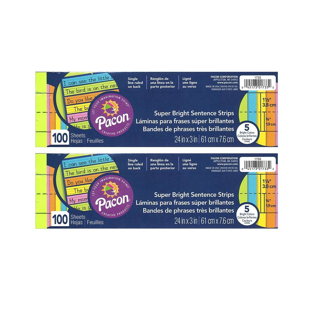 Sentence Strips, Assorted 5 Colors, Ruled 3" x 24", 100 Strips Per Pack, 2 Packs. Picture 2