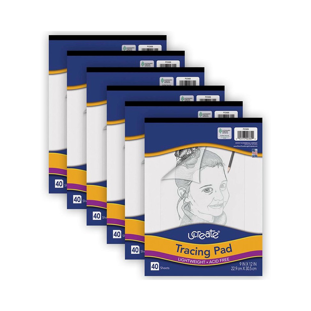 Tracing Pad, White, 9" x 12", 40 Sheets, Pack of 6. Picture 2