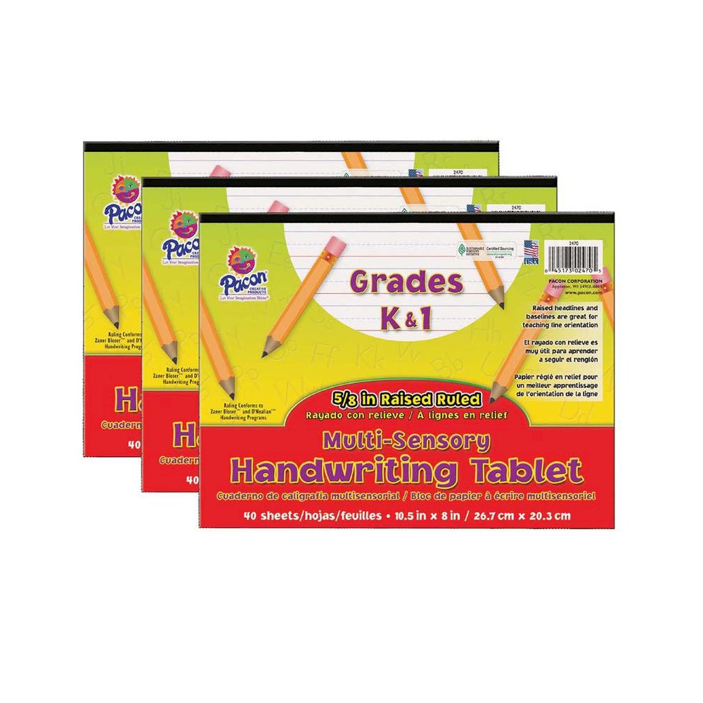 Multi-Sensory Raised Ruled Tablet, Tape Bound, 40 Sheets, Pack of 3. Picture 2