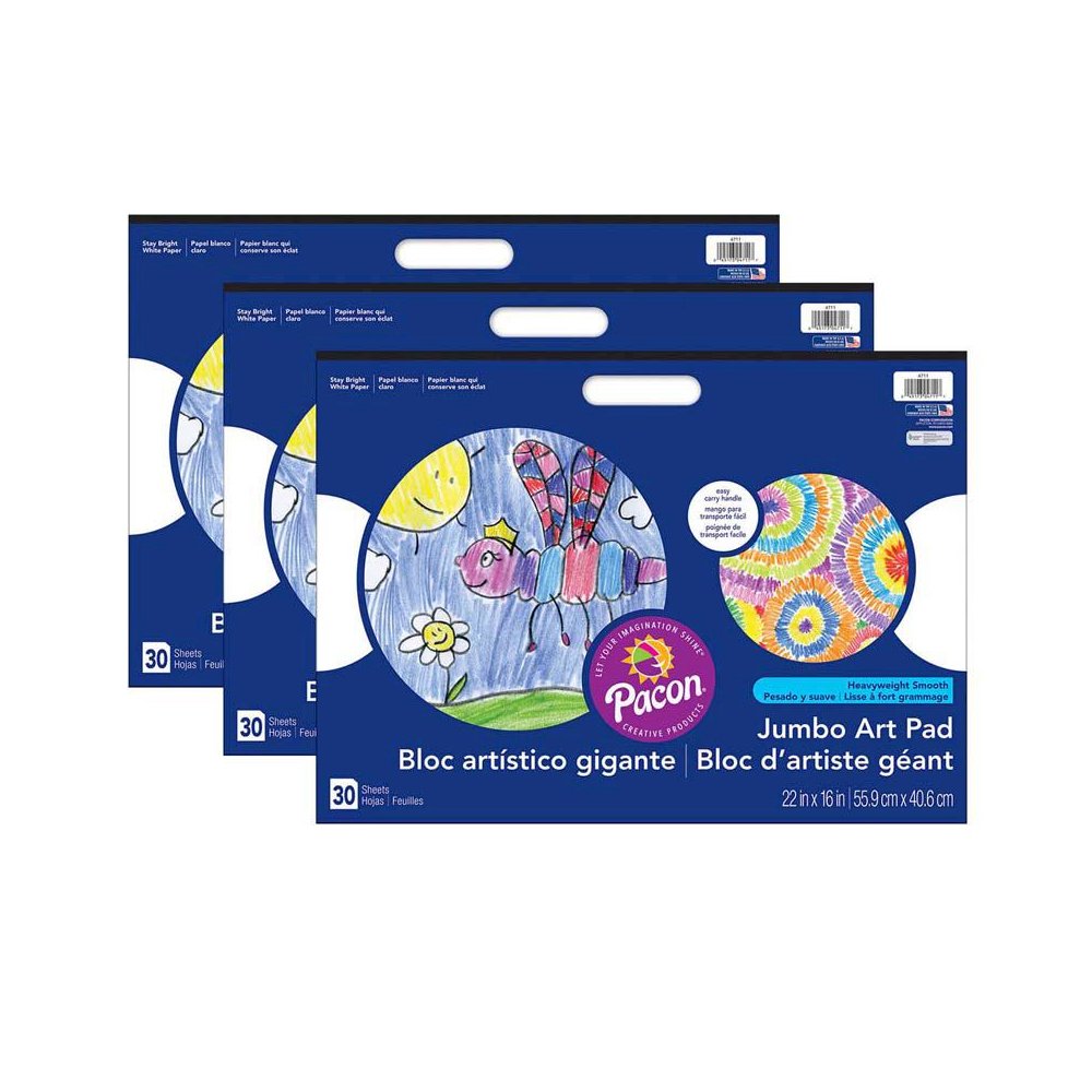 Jumbo Art Pad, White, 22" x 16", 30 Sheets, Pack of 3. Picture 2