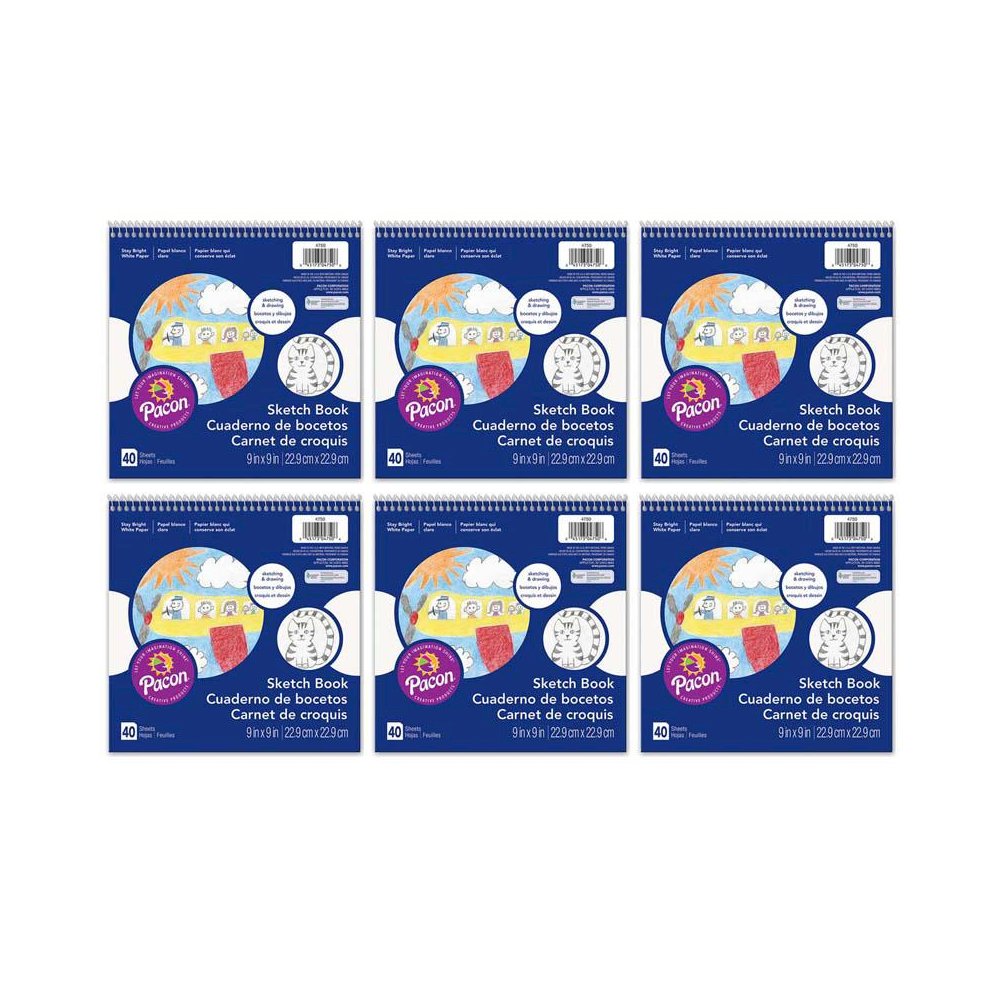Sketch Book, White, 9" x 9", 40 Sheets, Pack of 6. Picture 2