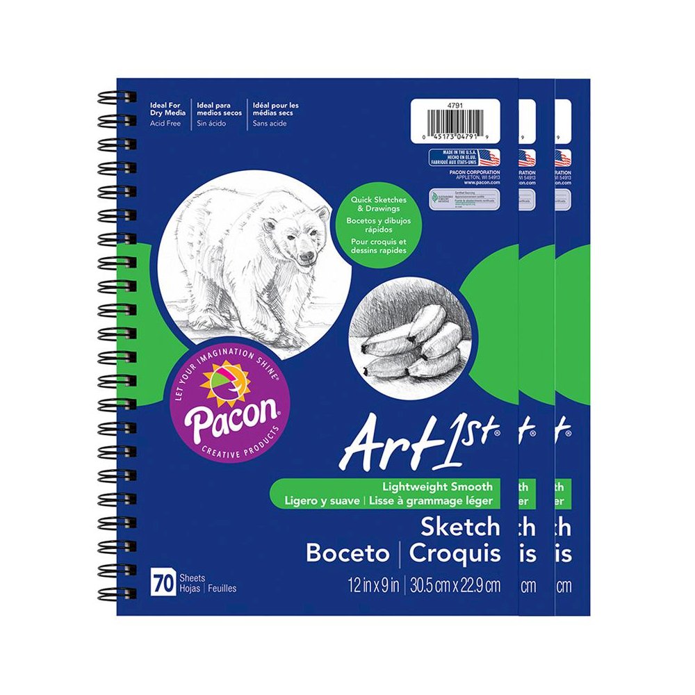 Sketch Diary, Standard Weight, 12" x 9", 70 Sheets, Pack of 3. Picture 2