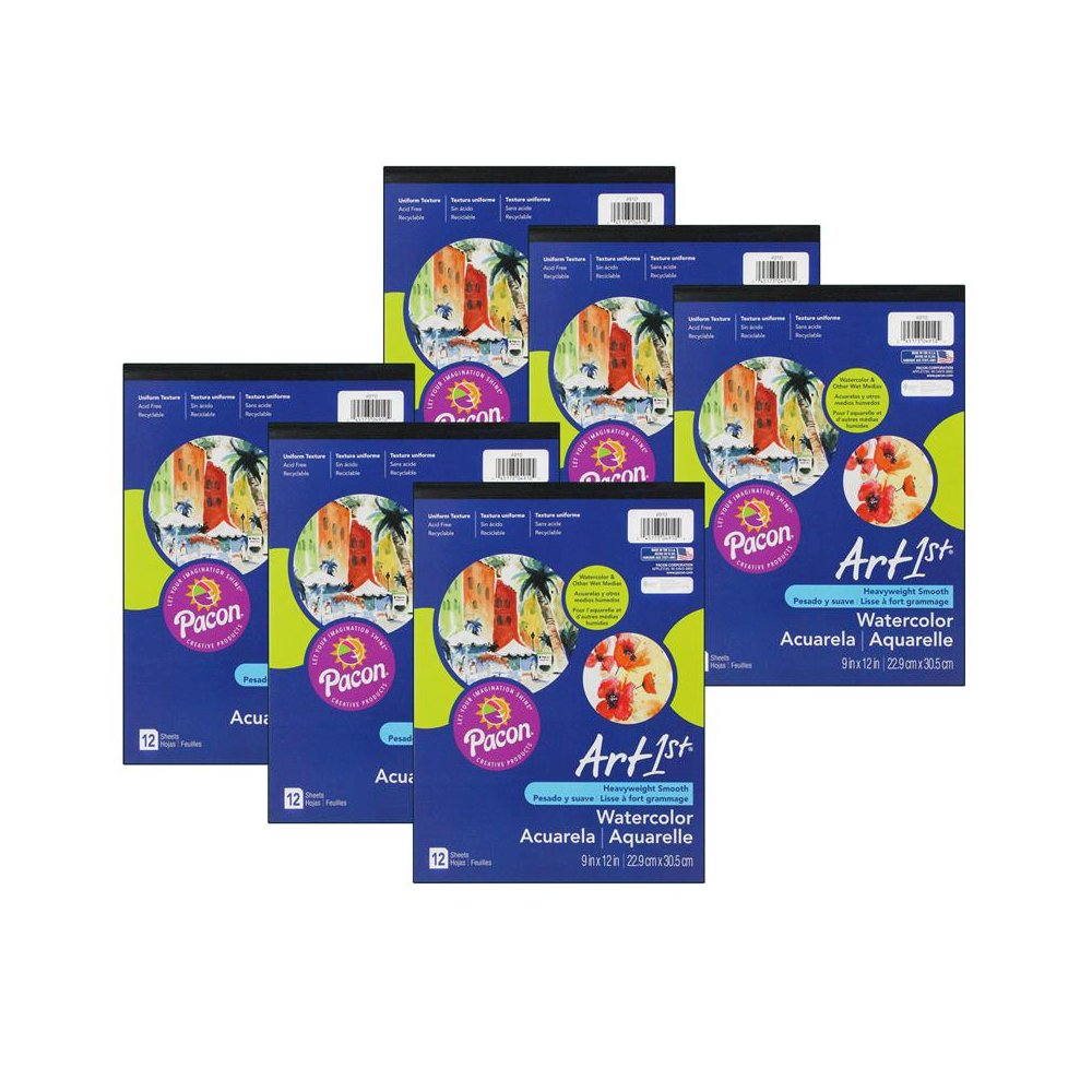 Watercolor Pad, 90 lb., 9" x 12", 12 Sheets, Pack of 6. Picture 2