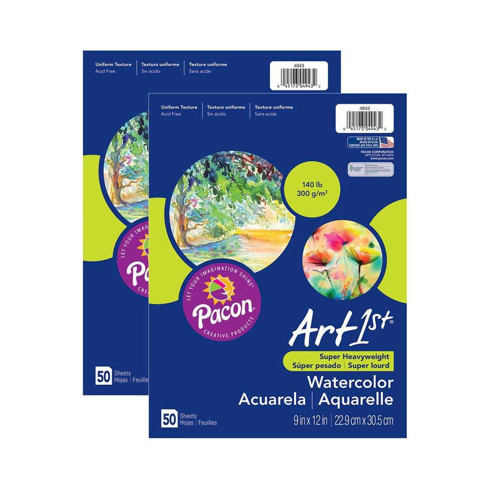 Watercolor Paper, White, Package, 140 lb., 9" x 12", 50 Sheets Per Pack, 2 Packs. Picture 2
