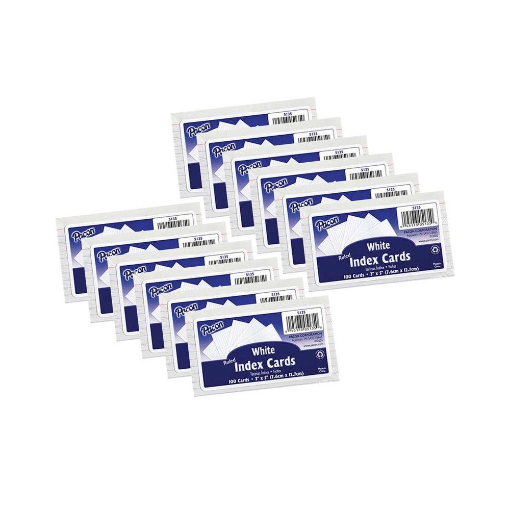 Index Cards, White, Ruled, 1/4" Ruled 3" x 5", 100 Per Pack, 12 Packs. Picture 2