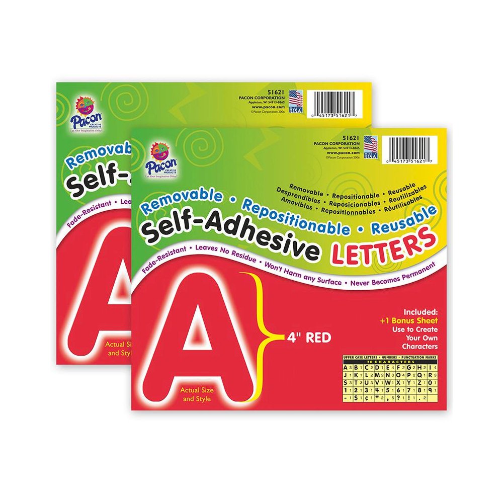 Self-Adhesive Letters, Red, Puffy Font, 4", 78 Characters Per Pack, 2 Packs. Picture 2