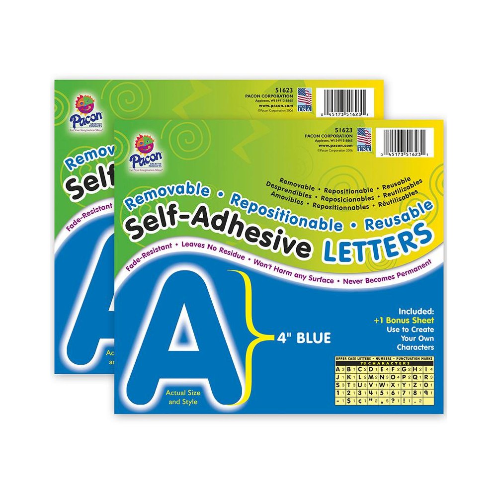 Self-Adhesive Letters, Blue, Puffy Font, 4", 78 Characters Per Pack, 2 Packs. Picture 2